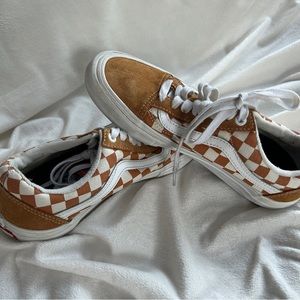 Vans Brown and White Checkered Sneakers